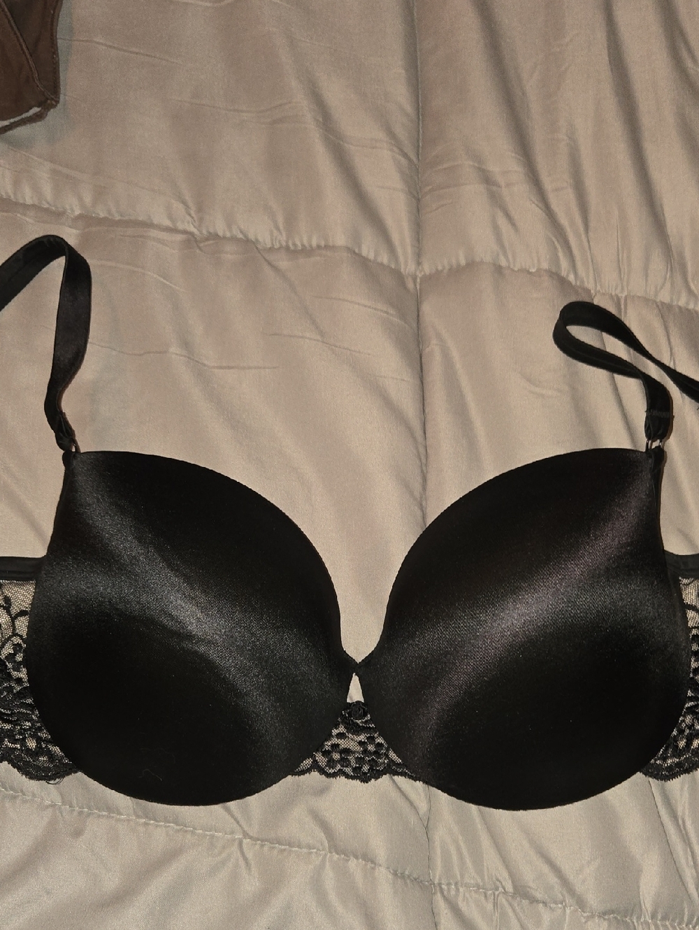 Cacique Black Satin T-Shirt Bra with Lace Band Trim